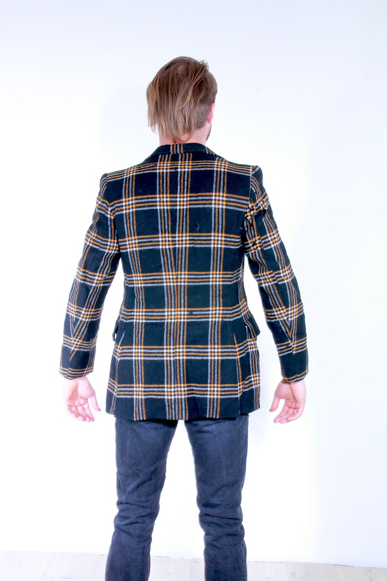 Vintage Evening Cocktail Men Blazer Checkered Formal Party Wedding Jacket XS S