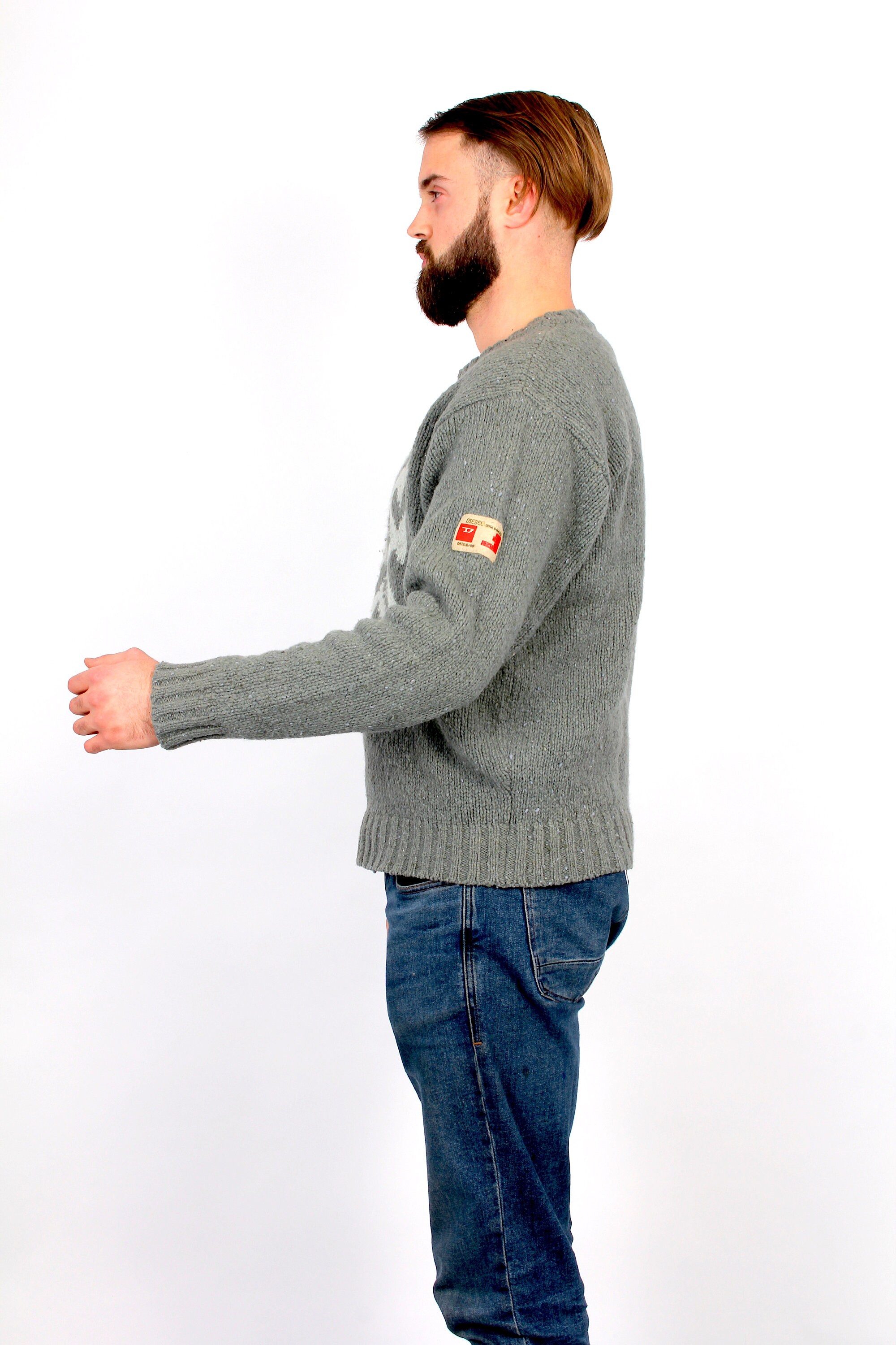 Diesel Knitted Men Sweater Grey Crew Neckline Pullover M L