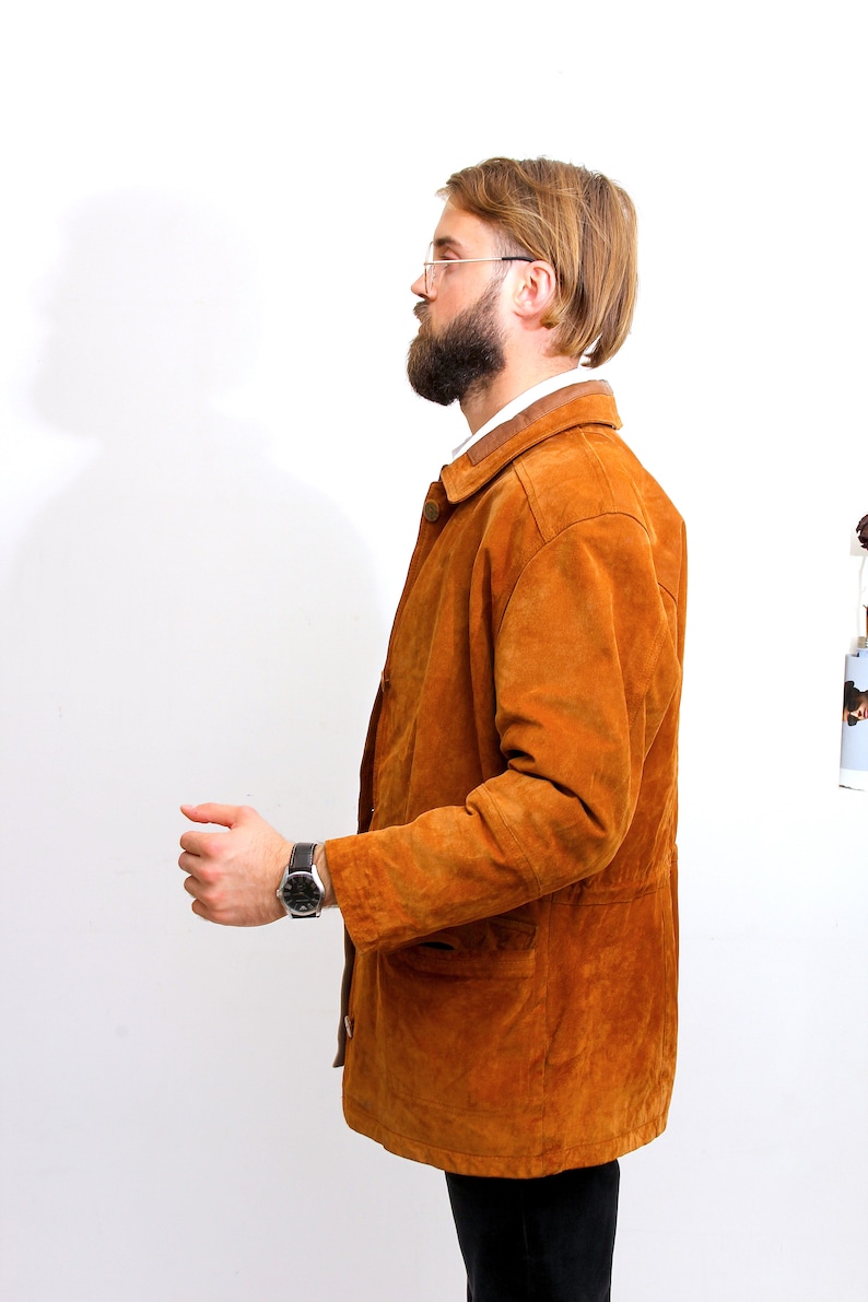 Woman Tan Brown Suede Jacket Button Down Slim Fit Casual Coat M