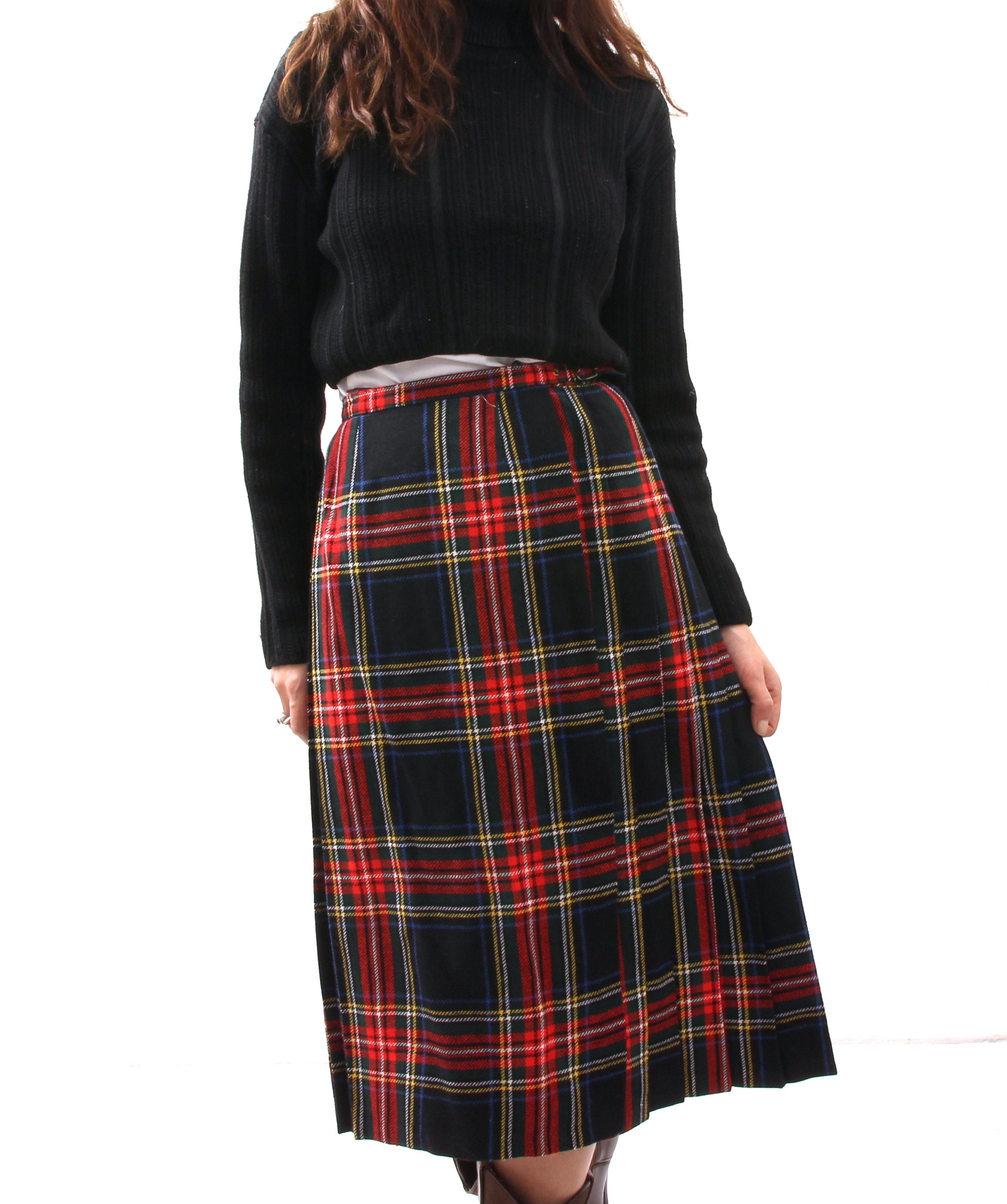 red tartan skirt knee length
