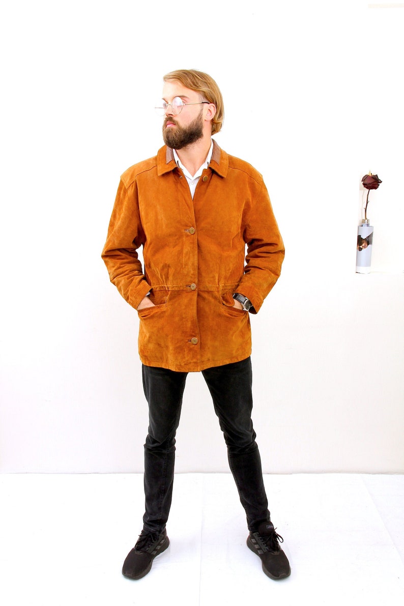 Woman Tan Brown Suede Jacket Button Down Slim Fit Casual Coat M