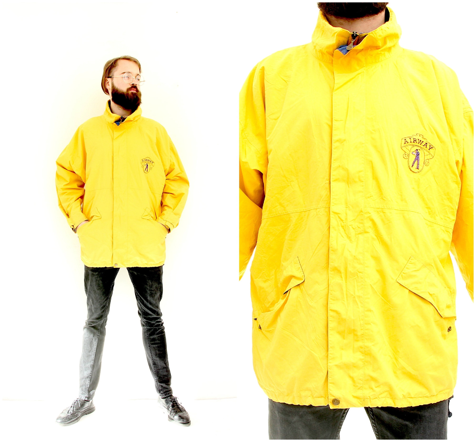 80s Yellow Waterproof Parka Rain Jacket Nylon Jacket