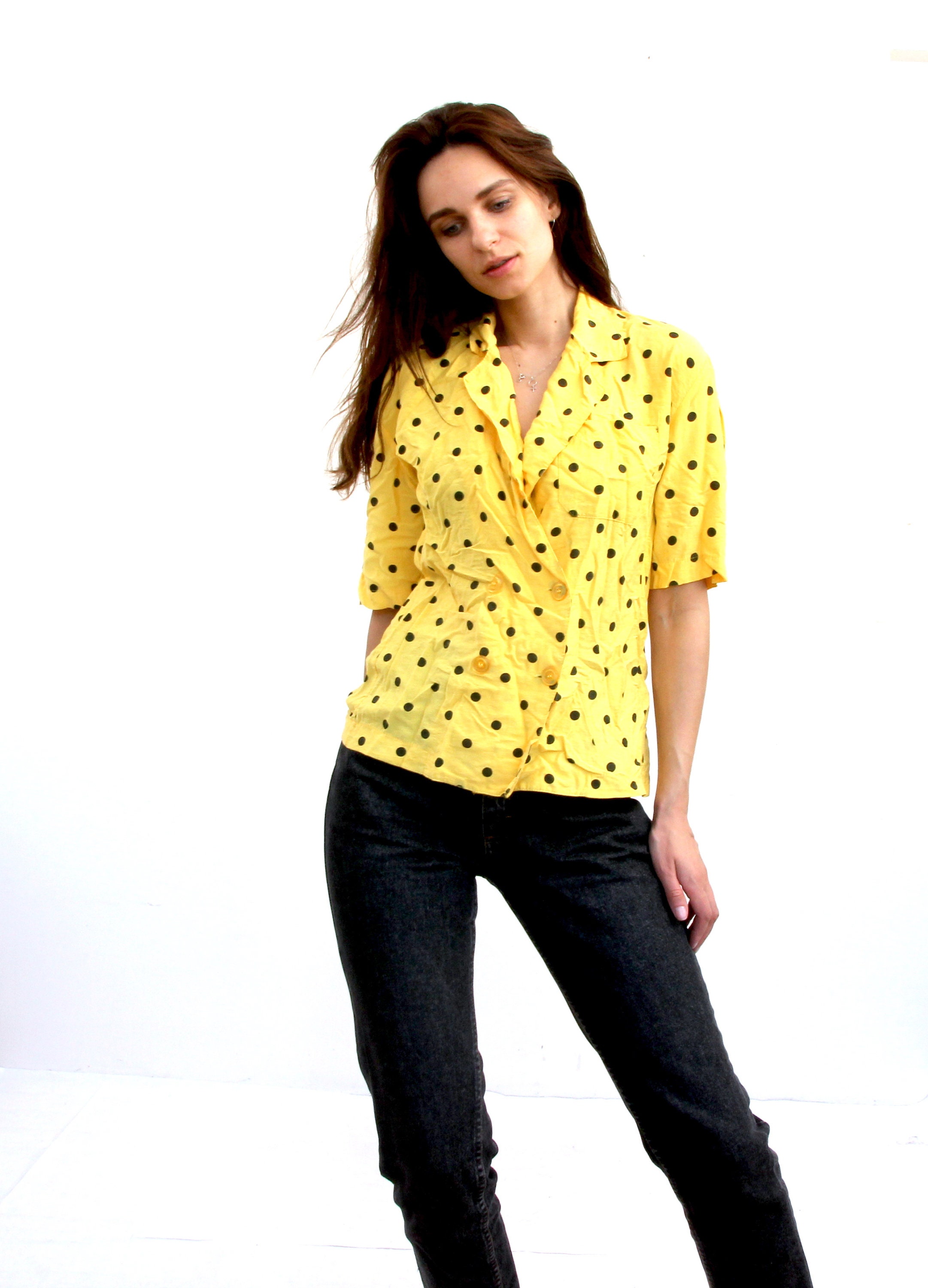 yellow black blouse