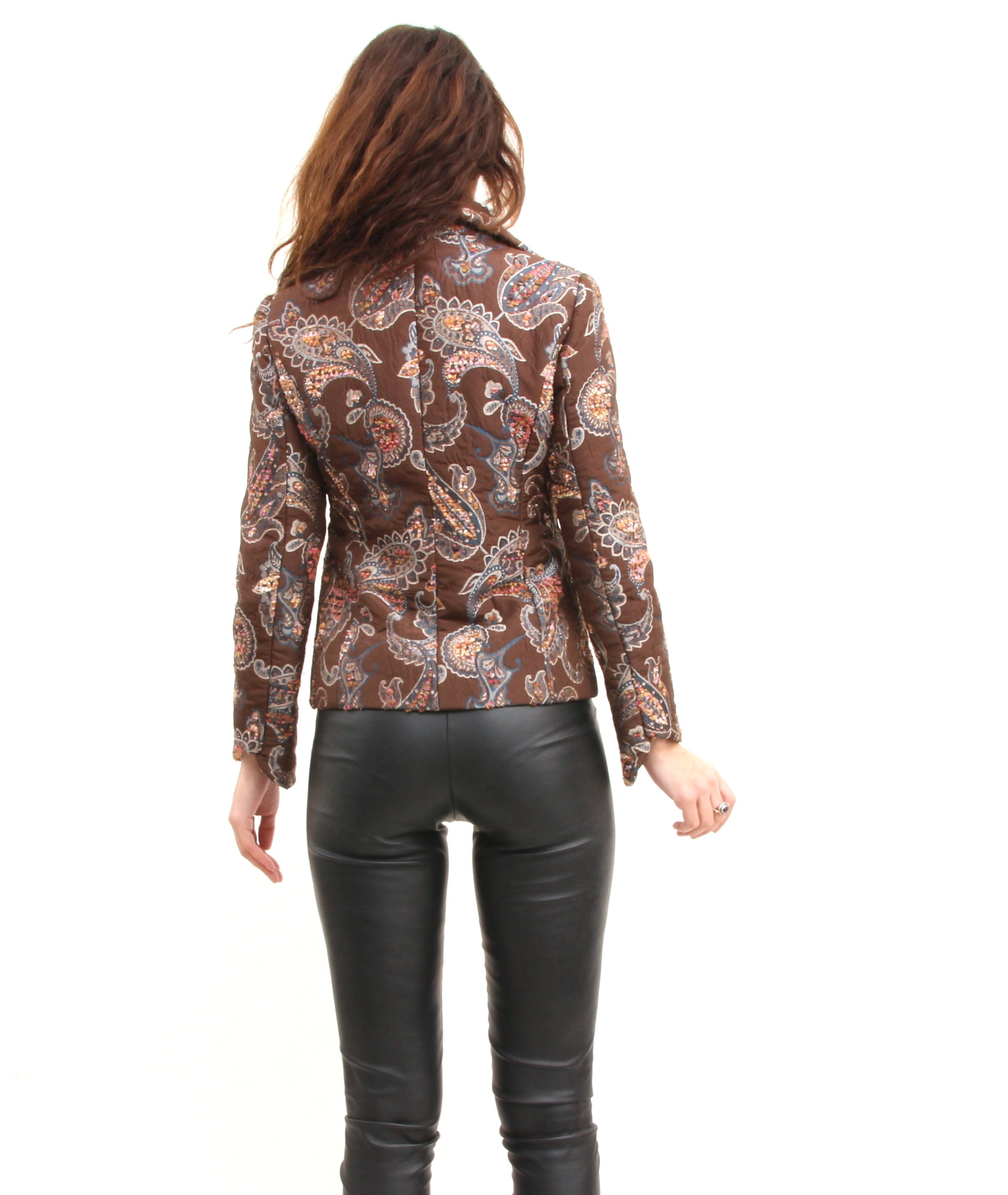 Vintage Feminine Brown Floral Tapestry Jacket Short Waisted Jacket With