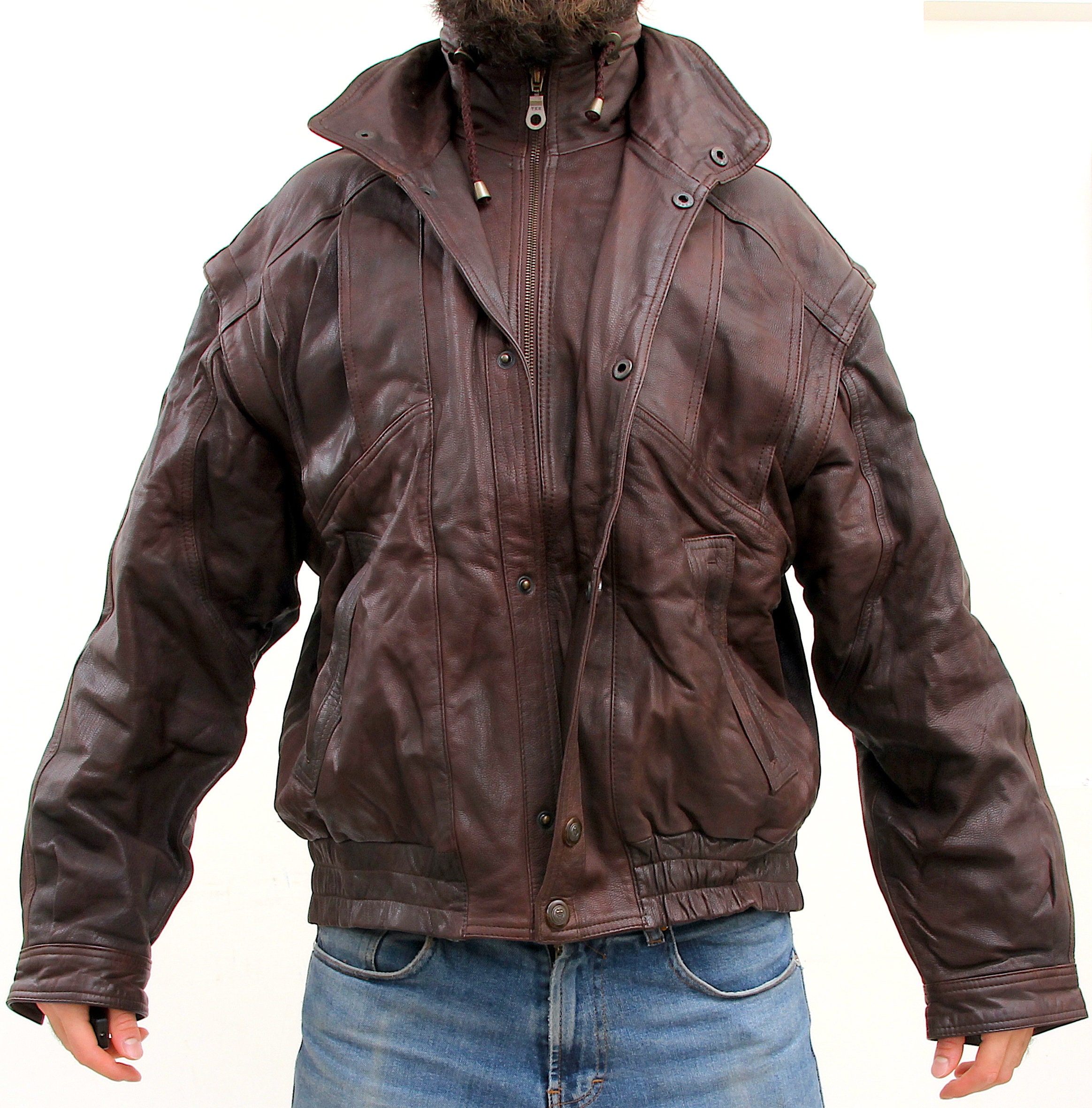 leather jacket with removable sleeves
