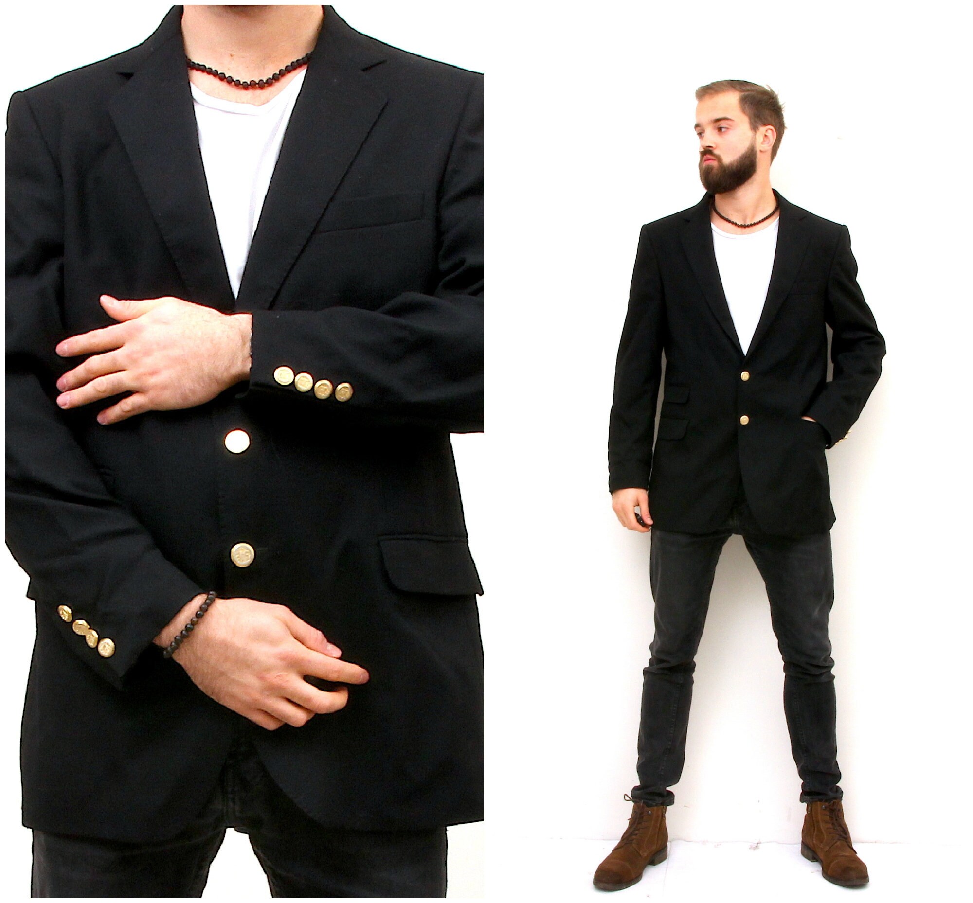 Black Fancy Jacket With Gold Buttons Classic Man Jacket Classy Etsy