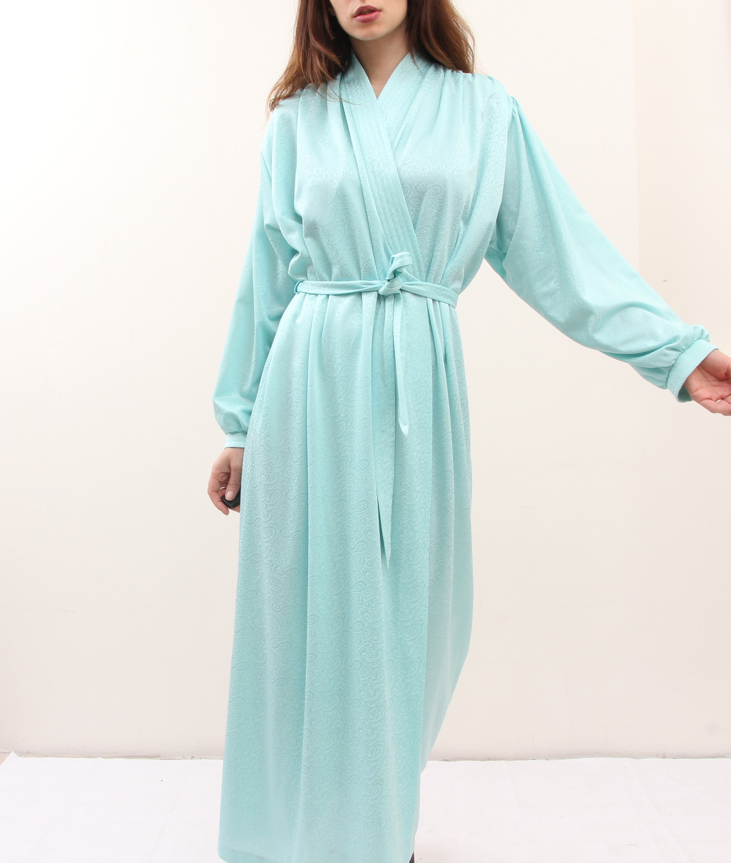 Vintage Pastel Green Tie Waist Robe Wrap Bath Dress Home