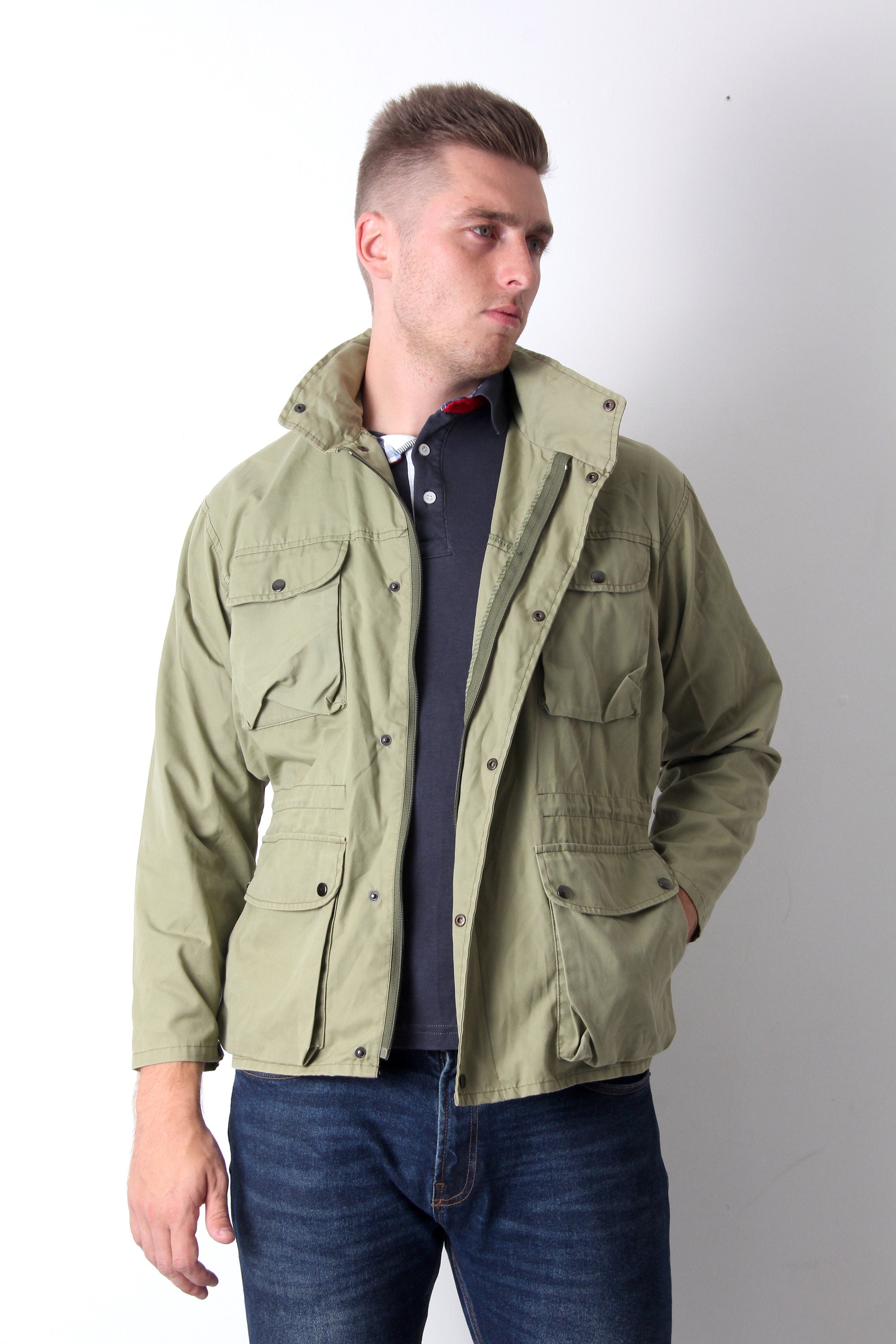 Cargo Military Khaki Jacket Commando Men Army Jacket L XL