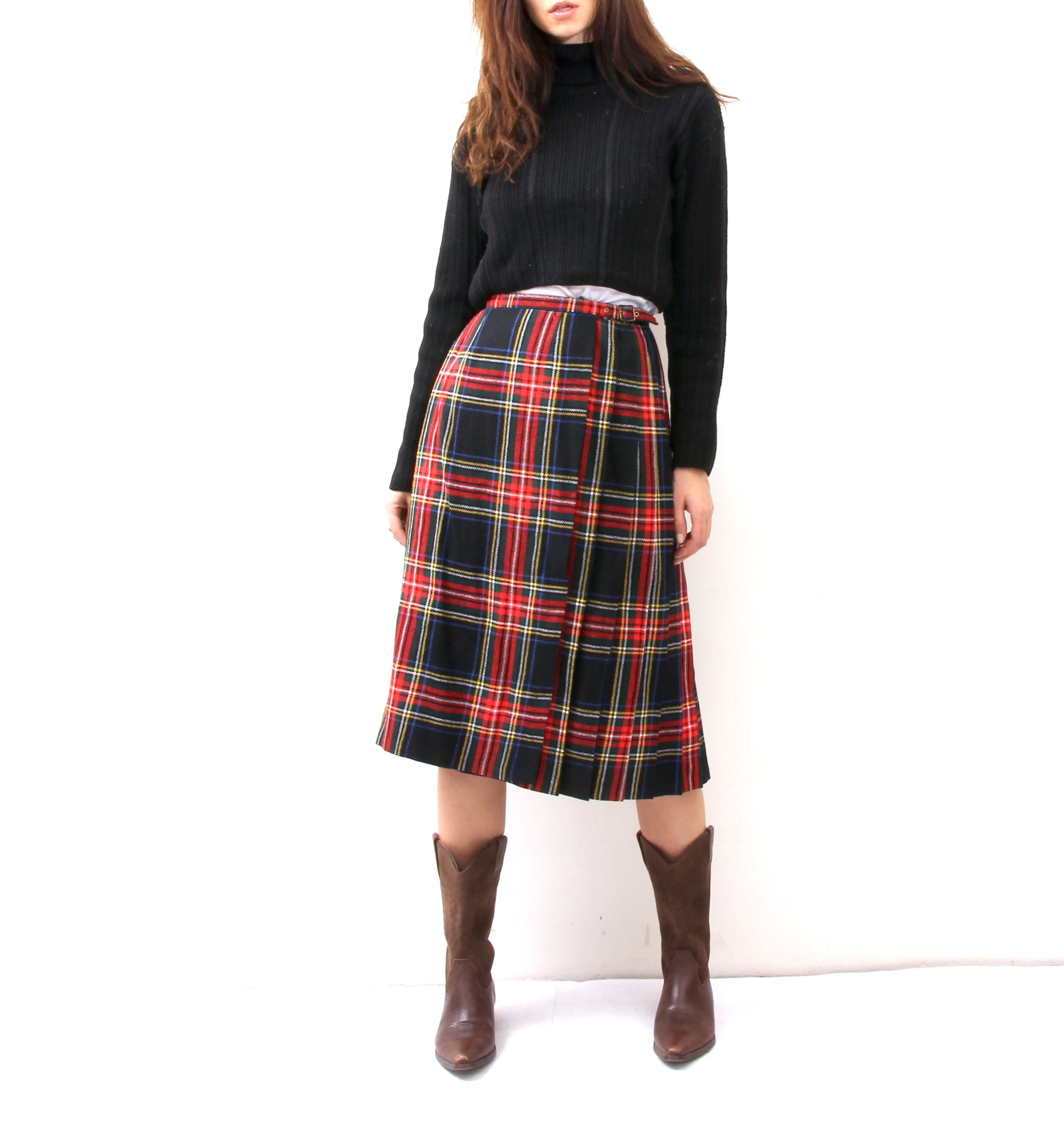 red tartan skirt knee length