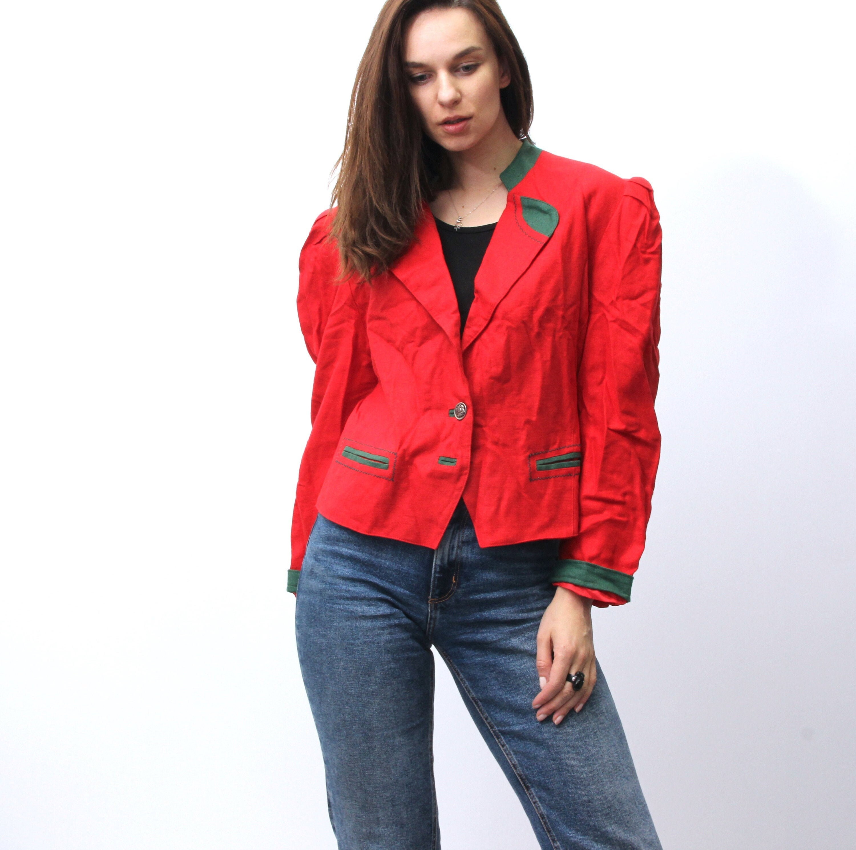red linen jacket womens