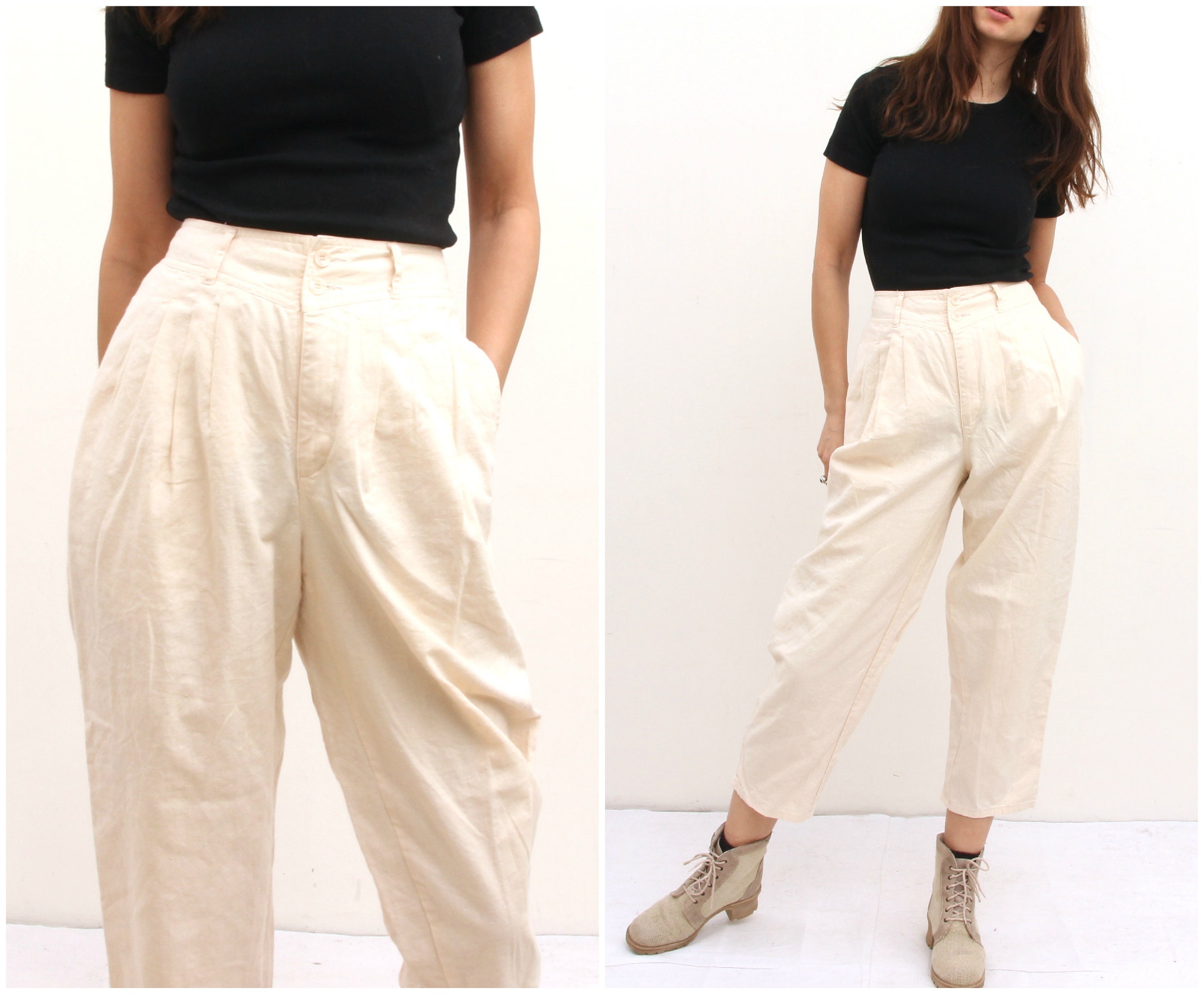 ladies tapered linen trousers