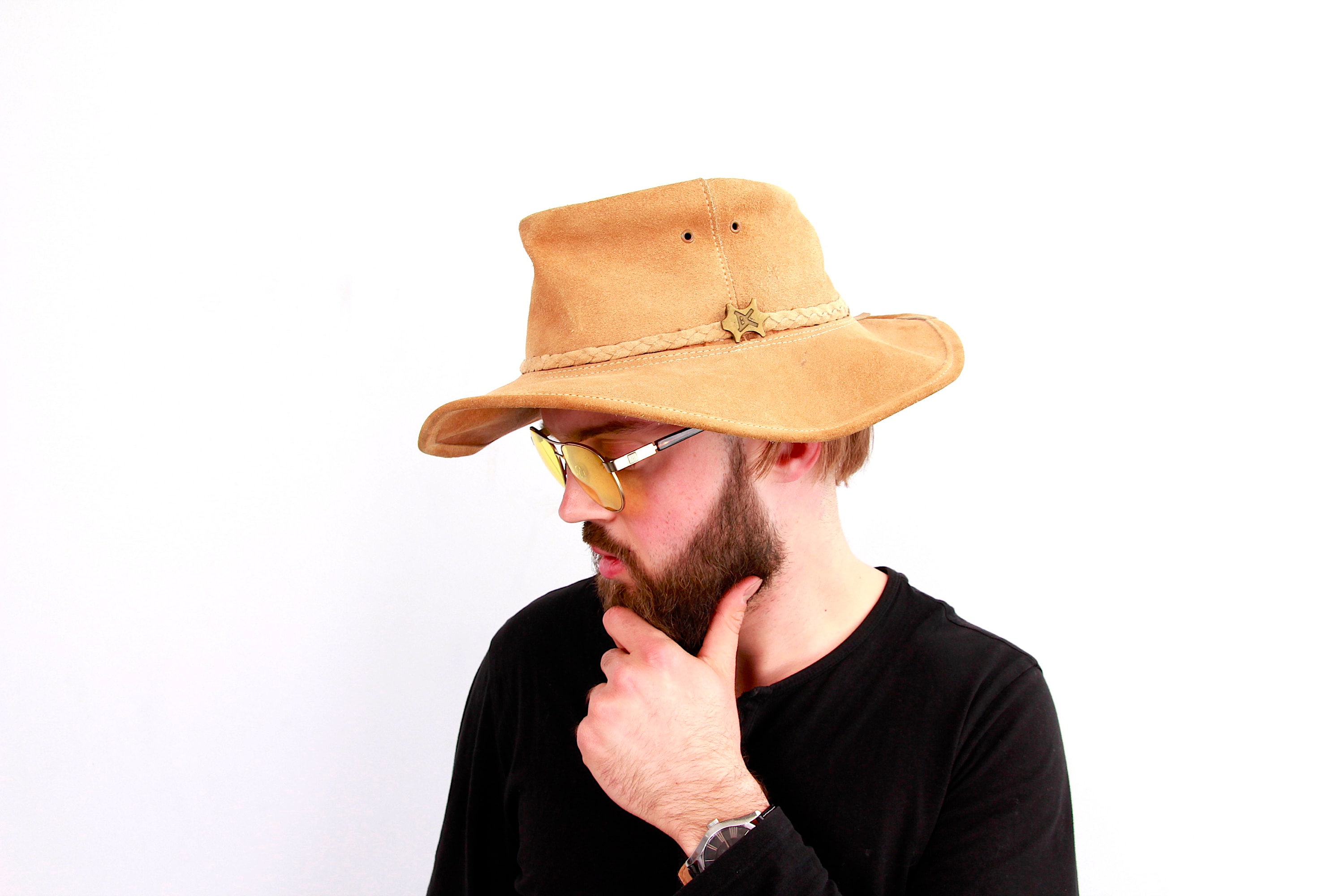camel leather hat