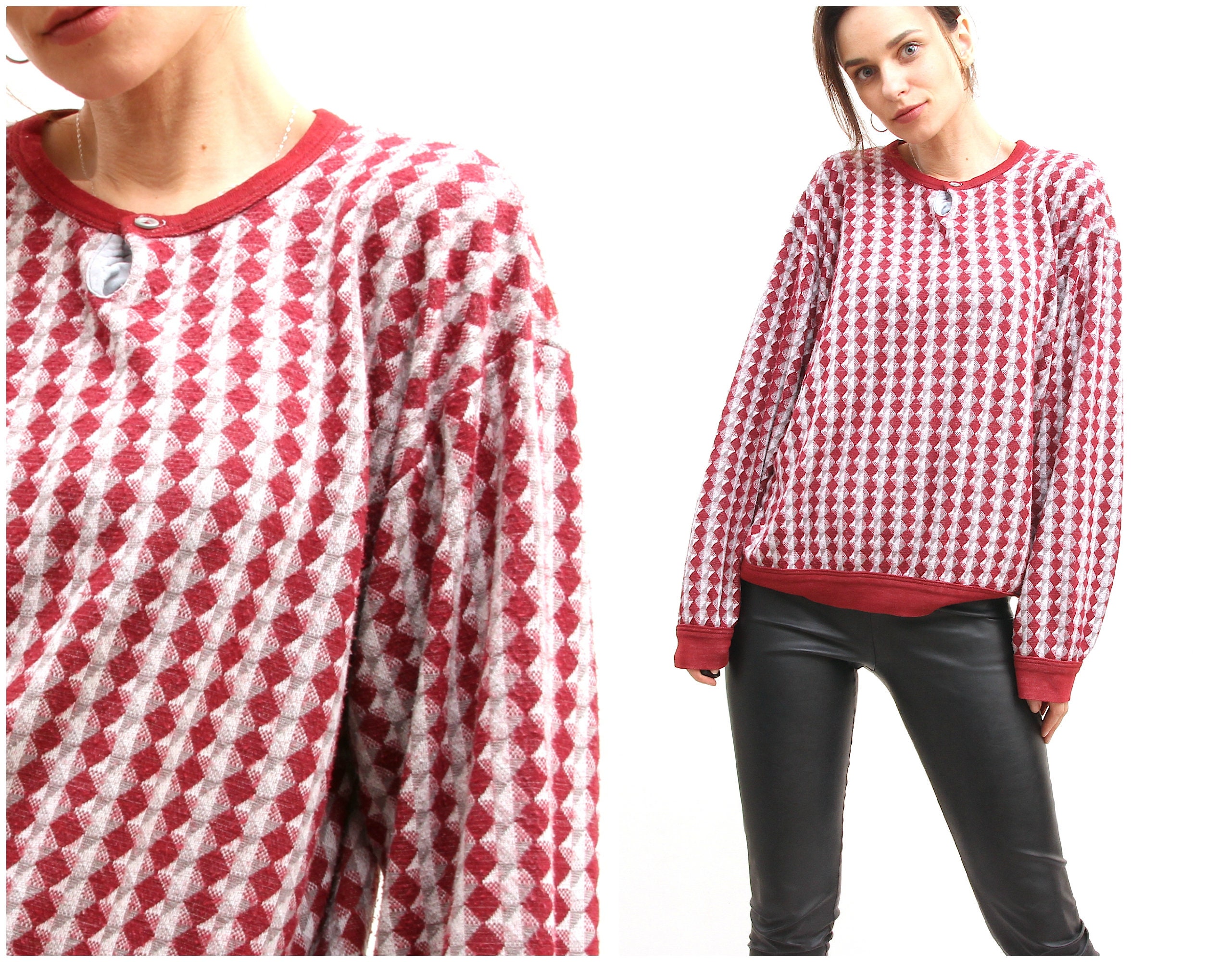 Casual Patterned Unisex Jumper Red White All Over printed Etsy