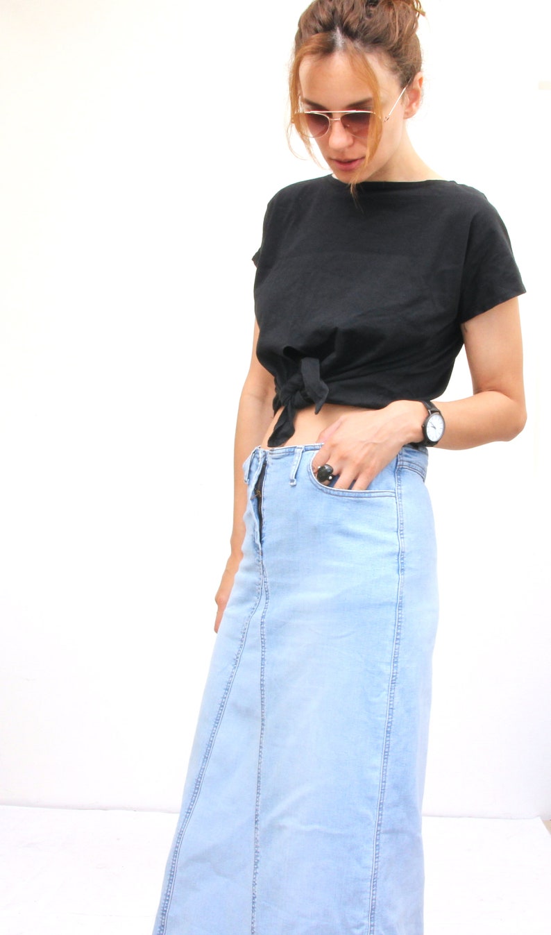Maxi Light Denim Skirt Straight Grunge Jean Skirt M L | Etsy
