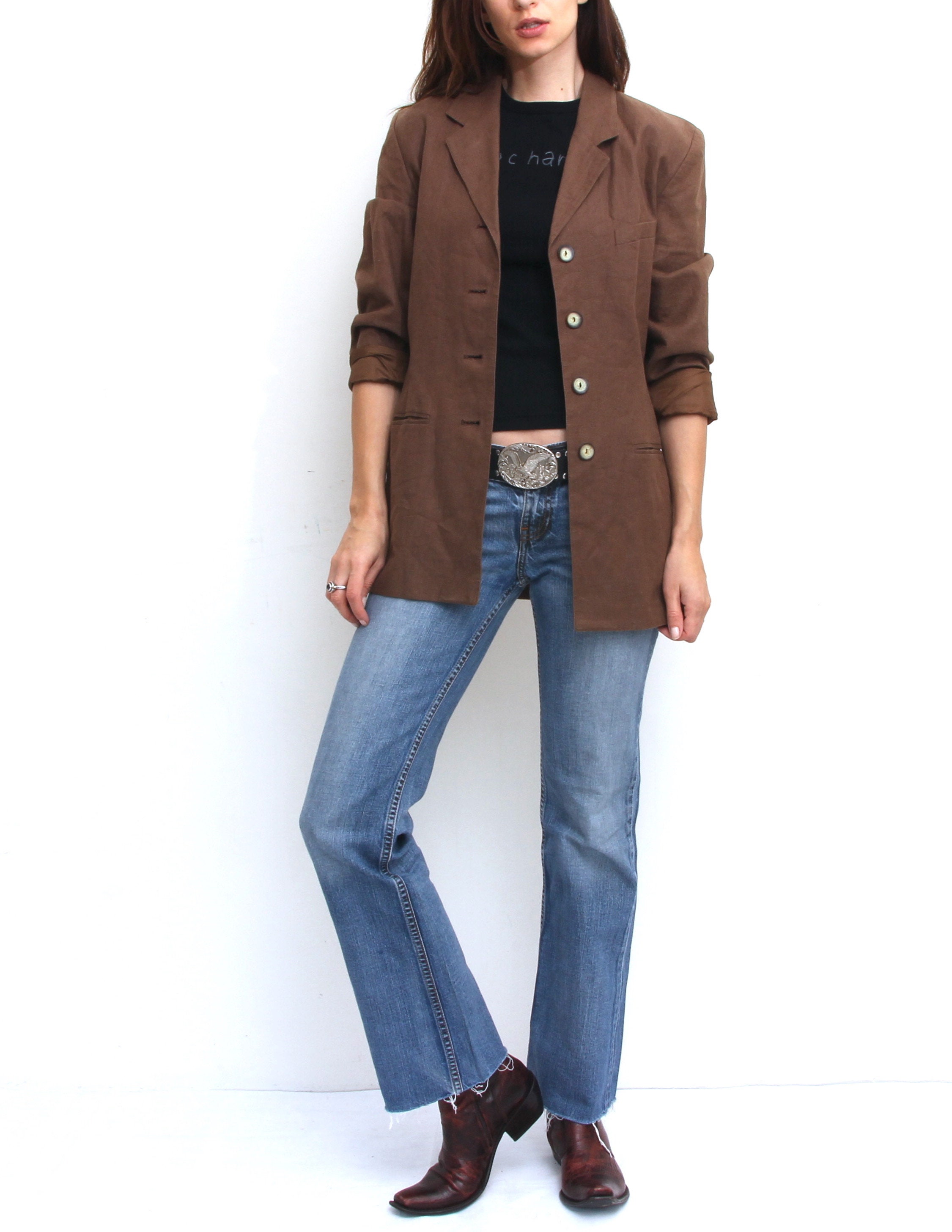 Brown Linen Jacket For Women Vintage Classic Jacket Formal Etsy