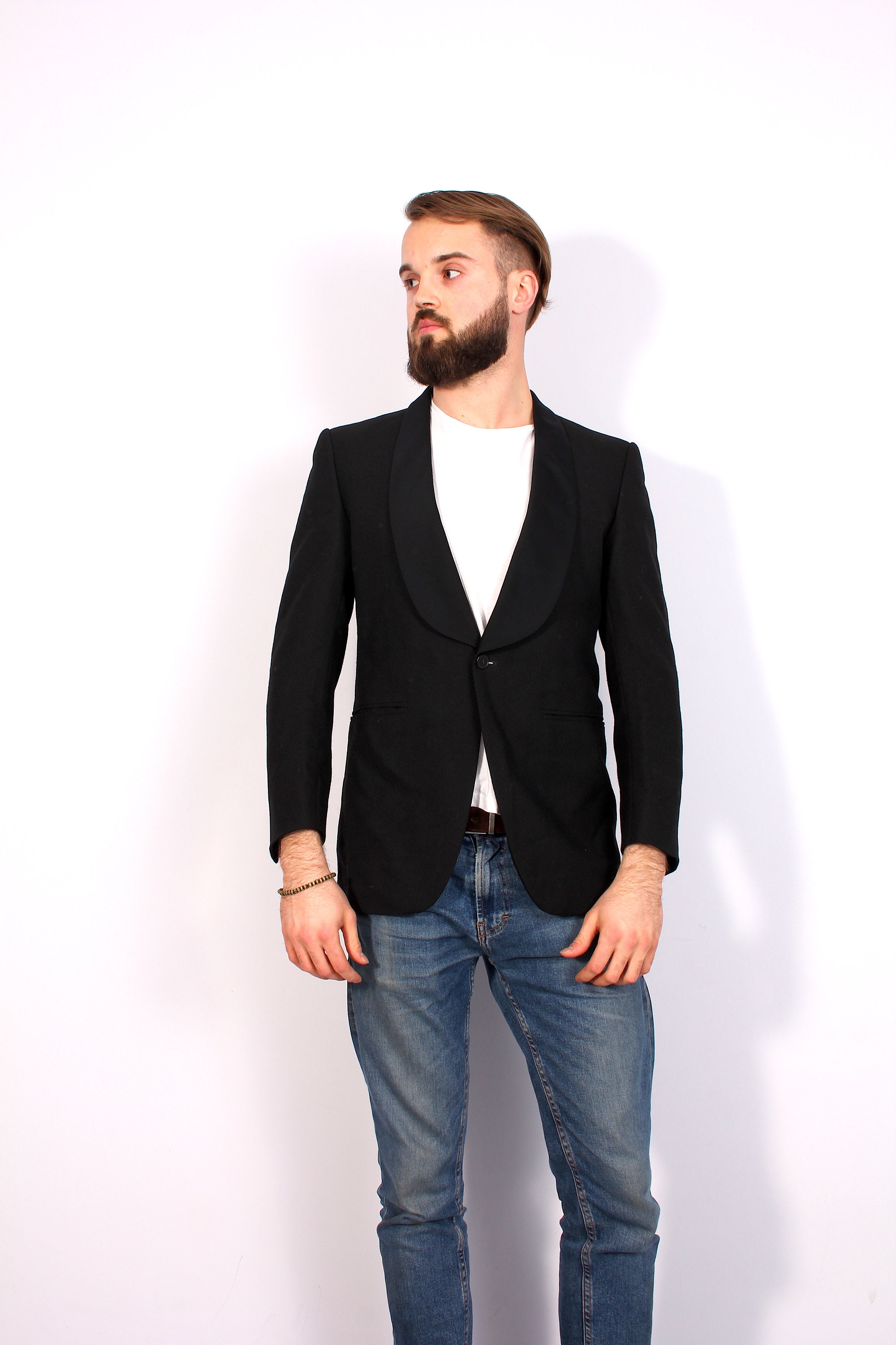 Vintage Black Tuxedo Men Dinner Jacket Tailored Smoking Evening