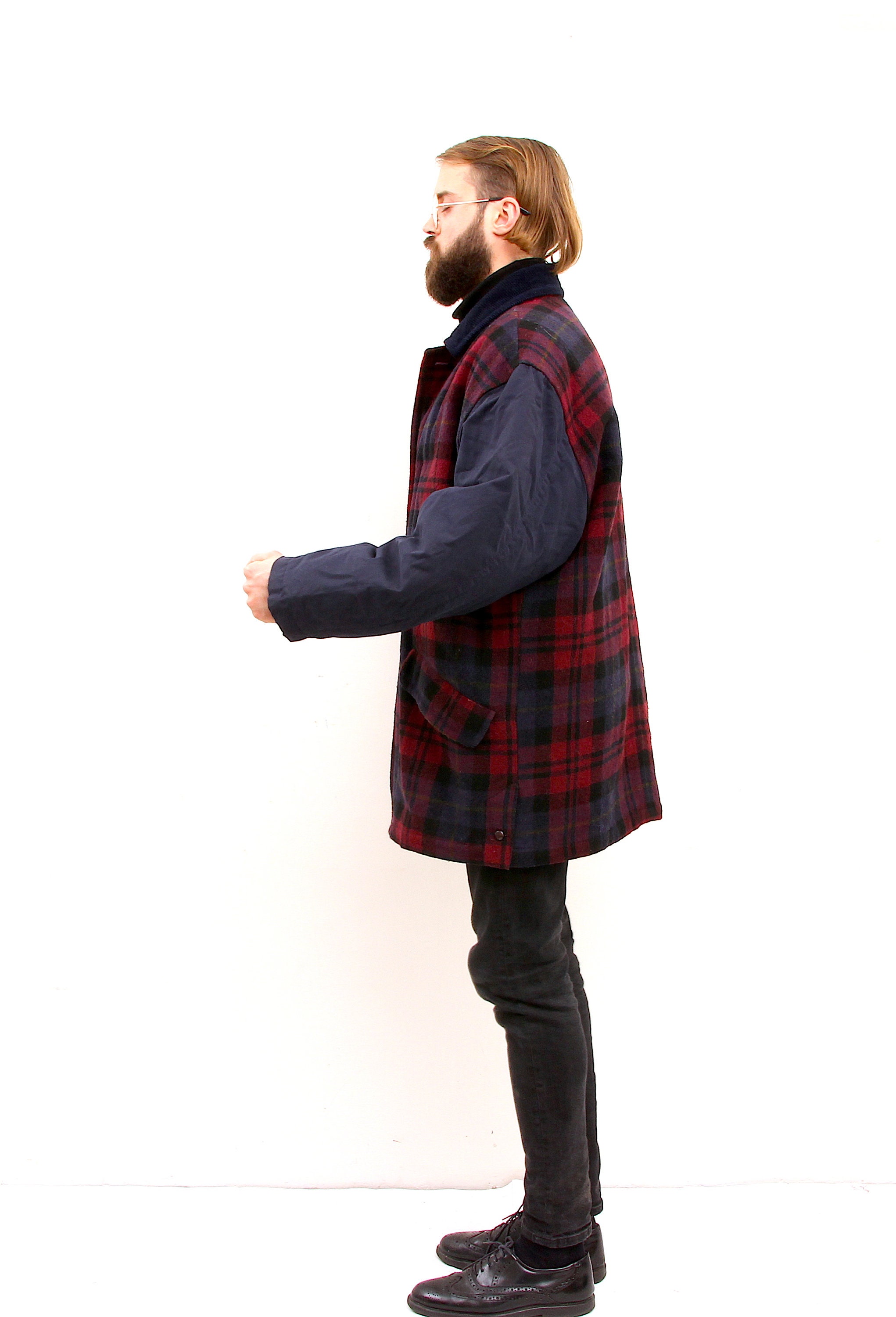 Oversized Checkered Men Coat Plaid Classic Pattern Jacket L XL
