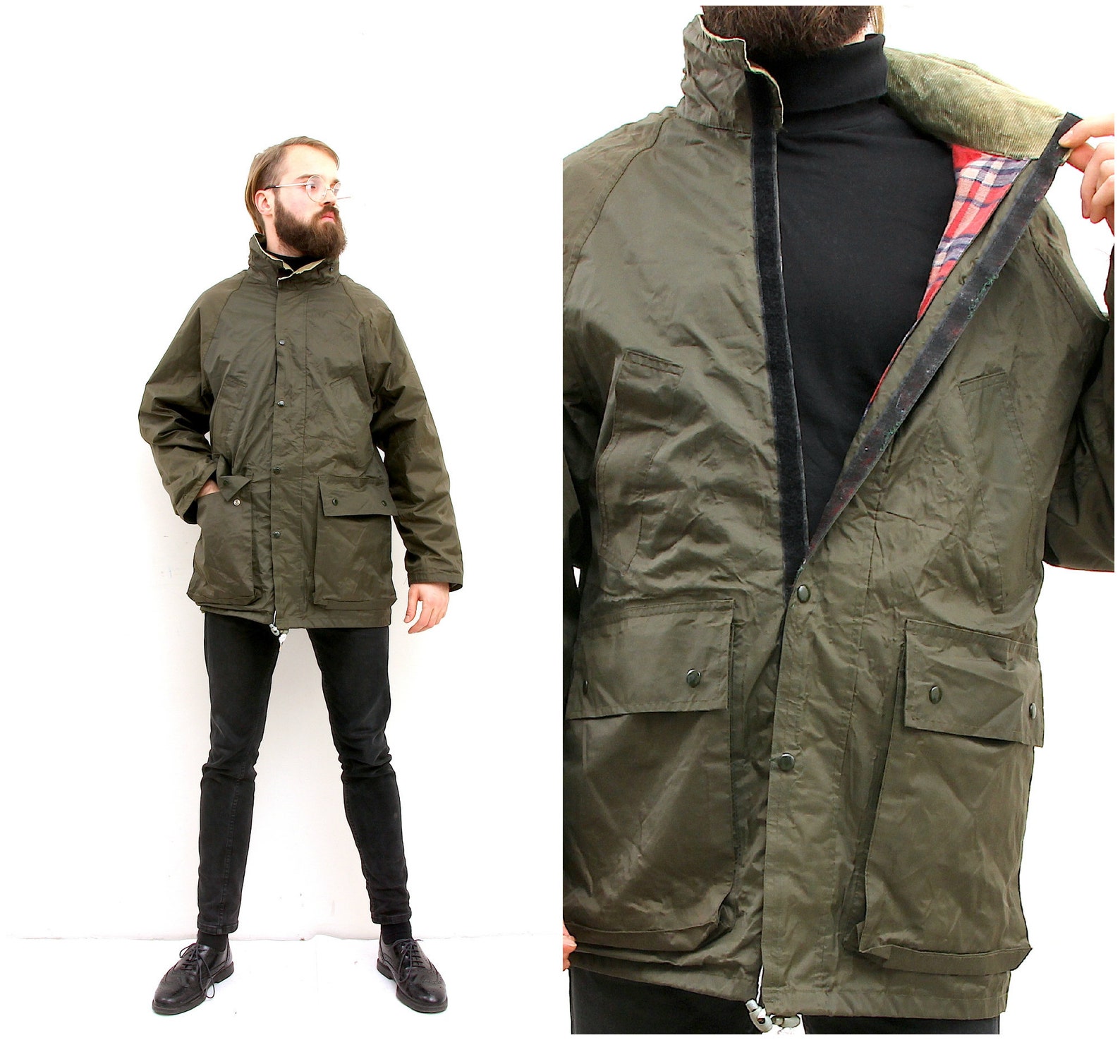 Hook Loop Khaki Army Jacket Military Men Rain Windbreaker M L Etsy