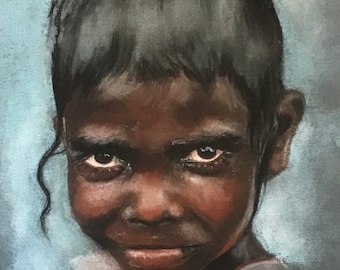 Portrait pastel original d’un enfant