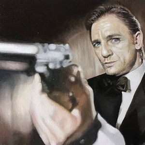 Peinture à l&#39;huile de James Bond sur toile de coton, original « 007 dans l&#39;ombre »