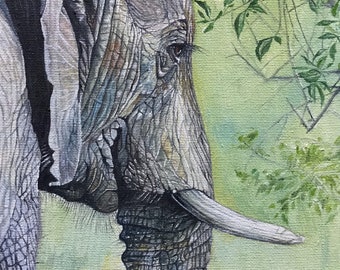 Peinture à l&#39;huile d&#39;éléphant : oeuvre d&#39;art animalière originale sur toile