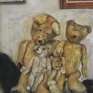 Original pastel drawing of Vintage Bears