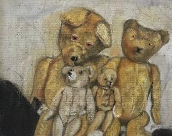 Original pastel drawing of Vintage Bears