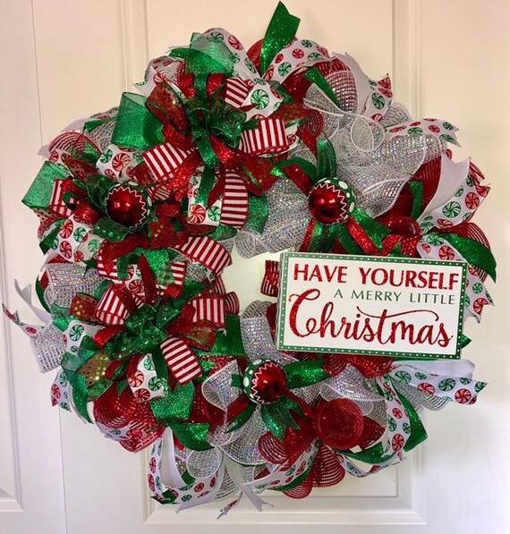 Christmas Wreath Christmas Decor Deco Mesh Wreath Etsy