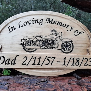 Personalized Motorcycle Memorial Sign: Custom Carved Wood Name Plaque