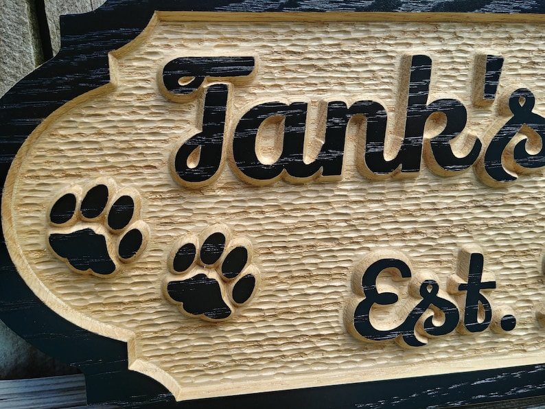 Personalized Oak Dog House Sign Pet Name Signs Custom Carved Etsy