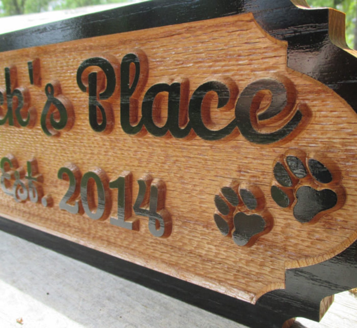 Personalized Oak Dog House Sign Pet Name Signs Custom Carved Etsy