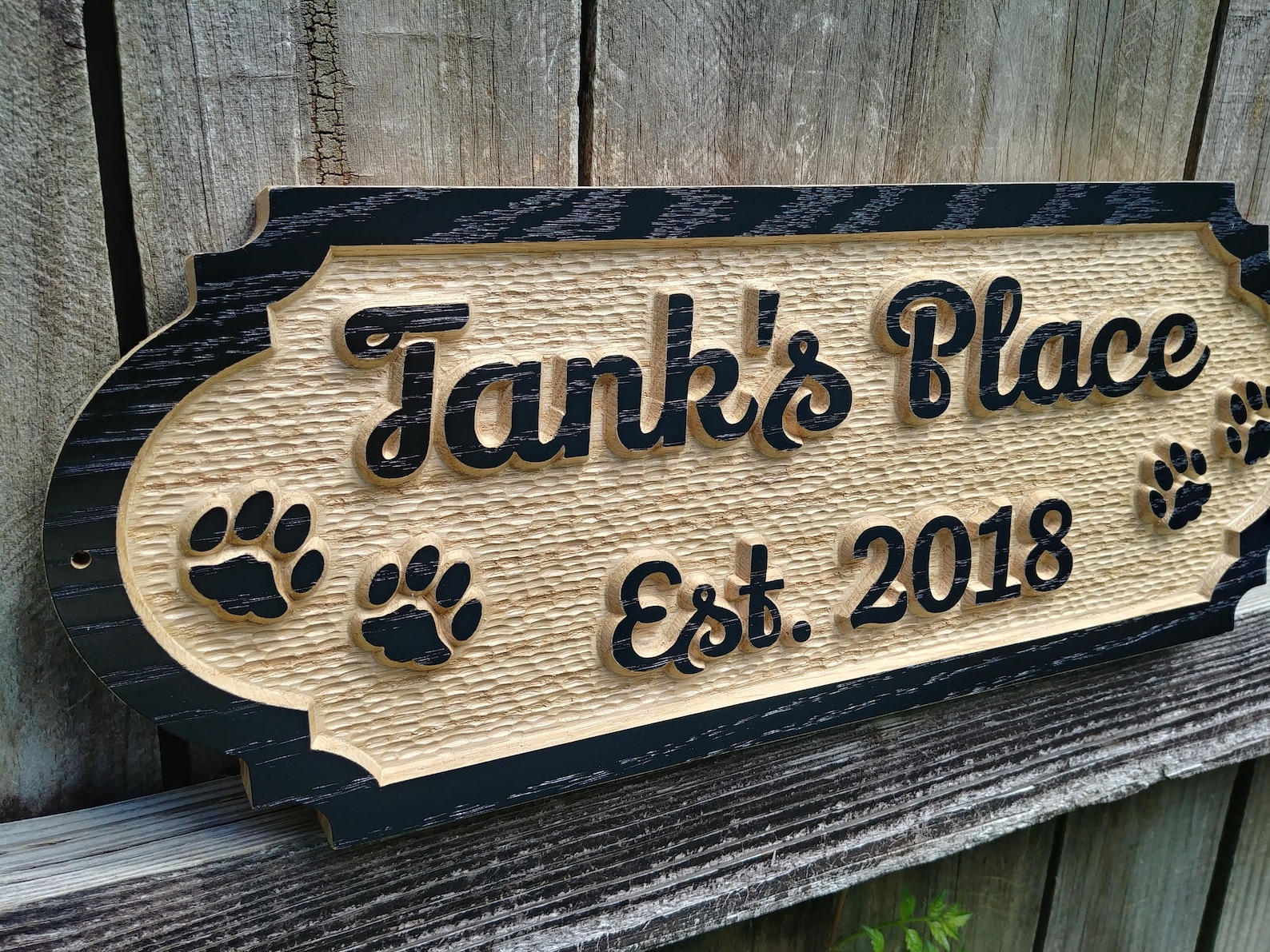Personalized Oak Dog House Sign Pet Name Signs Custom Carved Etsy