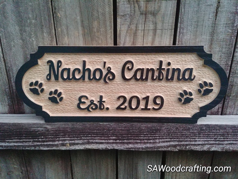Personalized Oak Dog House Sign Pet Name Signs Custom Carved Etsy