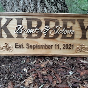 3D Carved Wood Harley Davidson Motorcycle Family Name Sign