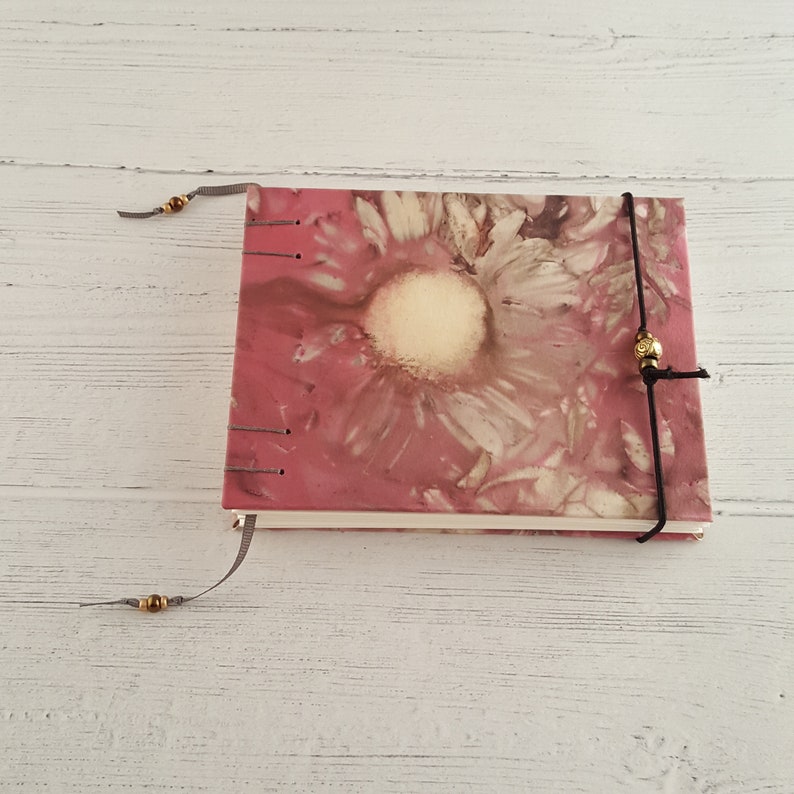 eco print with daisy 6x4.5 sketchbook blank book handmade art journal coptic stitch pick your paper pick your cover