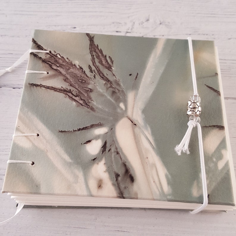 eco print blank handmade journal watercolor painting drawing pick your paper coptic binding 4.5x4 green maple leaf print sketchbook