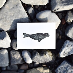Seal Lino Print, Original Handmade Art, Eco-friendly Ocean Themed Gift