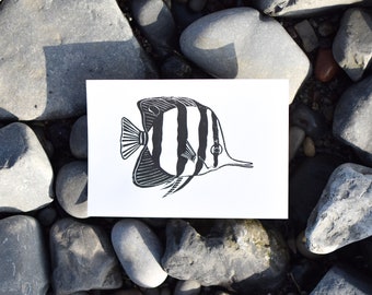 Fish Lino Print, Original Handmade Art, Eco-friendly Ocean Themed Gift