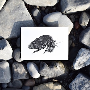 Hermit Crab Lino Print, Original Handmade Art, Eco-friendly Ocean Themed Gift