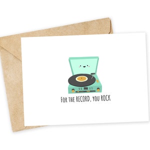 For the RECORD, you ROCK - Record Player Greeting Card, Valentine's Day Card, Handmade, Thank you card, Records, LP. Vinyl, Vintage, music