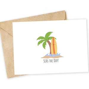 SEAS the DAY! - Karta z pozdrowieniami dla surfera, motywacja, Carpe Diem, plaża, ocean, karta motywacyjna, karta ukończenia szkoły, nowość, gratulacje