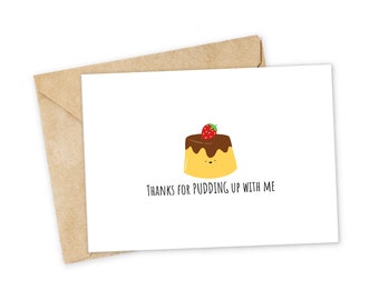 Cute Thank You Greeting Card Caramel Custard Flan Food Pun Anniversary Valentine/'s Day Gift Pudding Card