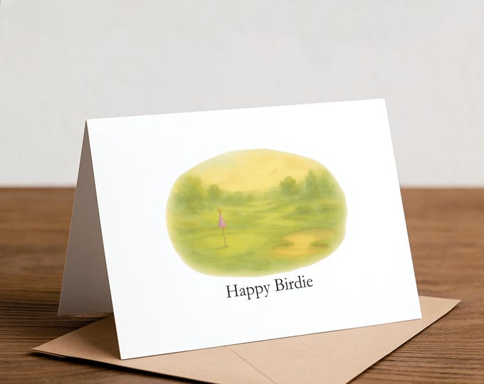 Funny Golf Birthday Card: Happy Birdie Pun, Handmade, Watercolor