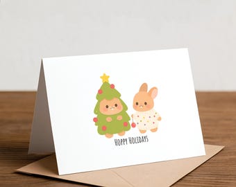 Hoppy Holidays - Rabbit Bunny Christmas card