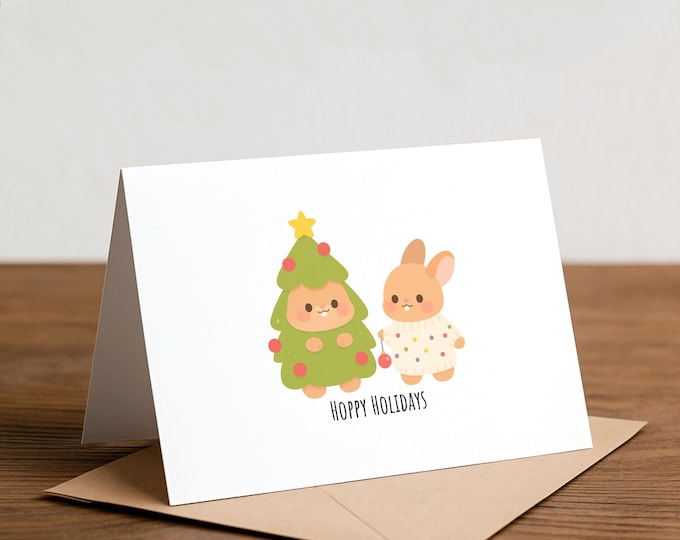 Hoppy Holidays - Rabbit Bunny Christmas card