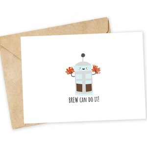 BREW peut le faire ! - Carte de voeux de presse française, carte de Saint-Valentin, carte faite main, carte de gourmet, pom-pom girl, accro au café, infusion