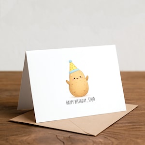 Tarjeta de cumpleaños divertida de patata: saludo con un divertido mensaje de patata