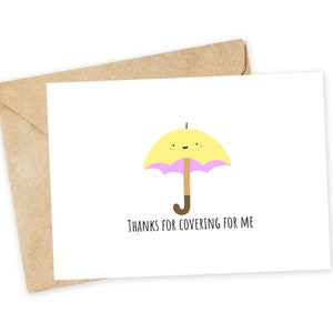 Merci d'avoir couvert pour moi - parapluie, carte parapluie jaune, carte de visite, collègue, collègue, carte de bureau, travail