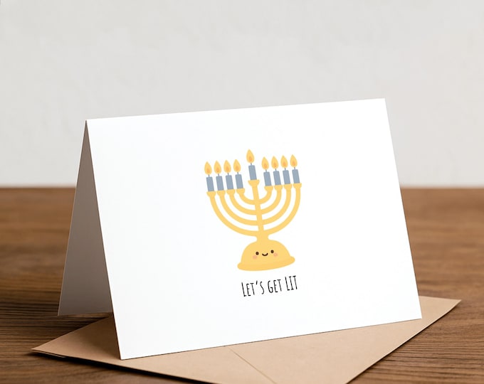 Funny Hanukkah Card: Let's Get Lit Menorah Illustration