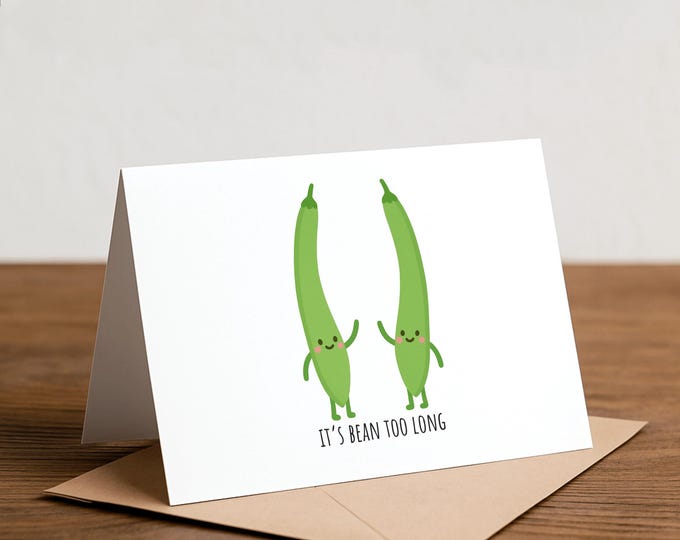 Handmade Green Bean Thank You Card: Vegan, long distance, friendship